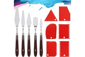 Hejo 11 Pezzi Set di Spatole per Pittura Acrilica, 5 Coltelli per Tavolozza in Acciaio inox, 6 Coltelli per Raschiare, Spatole per Colori per Pittura a Olio, Acquerello, Petroglifi