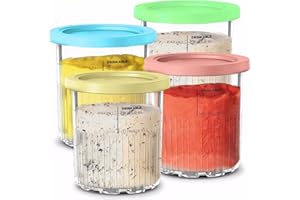JUOENLP Ersatz für Ninja Creami Pints und Deckel 4Pack kompatibel mit NC501EU NC501 NC500 AMZ Serie Deluxe Eismaschinen, Crea