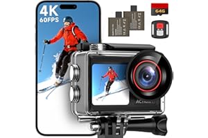 syndesmos Action Cam 4K 60FPS, 40M Unterwasserkamera, 30MP HD Unterwasserkamera Schnorcheln 2 LCD Bildschirm, Wasserdicht EIS Touchscreen Actioncam mit 64GB Karte, 2.4G Fernbedienung, Zubehör Kit