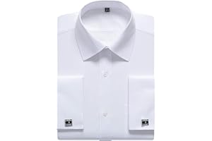 siliteelon Mens Double Cuff Shirts Men's Long Sleeve Work Cufflinks Dress Shirts Cotton Shirt for Men Shirt