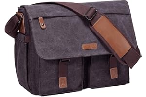 VASCHY Bandolera Hombre Grande, Bolsa Mensajero Hombre Bolso Vintage Lona Encerada Resistente al Agua, 14/15.6/17 pulgadas, para Ordenador Portátil, Maletín con Correa Acolchada para el Hombro