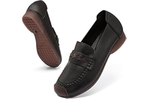 Wuyaraymia Mocasines para Mujer Cuero Deslizamiento Zapatos con Suela De Caucho Color A Juego