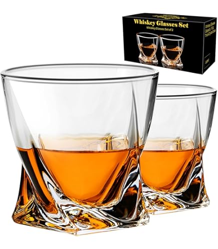 Shyllin Whisky Gläser Set, 2er - Frost & Meteoriten-Design, 330ml & 268ml, Mit Schwarzer Geschenkbox