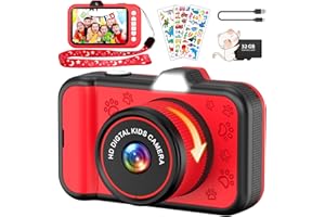 Ushining Kinderkamera, 3,5" Großbildschirm Kamerakinder mit 360° Drehbares Zoomobjektiv LED-Blitz 1080P Selfie Digitalkamera Kinder mit 32GB-Karte Fotoapparat Kinder Fotokamera für 3-12 Jahre