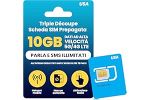 JZN MARKET H2O Wireless Scheda SIM Fisica Prepagata USA da 30 Giorni con 10GB di Dati 4G LTE/5G ad Alta Velocità e 5GB per Hotspot, Dati, Chiamate e SMS Illimitati verso 70+ Paesi, SIM USA per Telefoni Cellulari