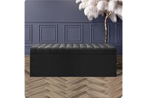 R&M FURNISHERS 120cm Wide Velvet Ottoman Storage Box - Lined Striped Storage Ottoman - Plush Velvet Upholstered Blanket Box - Velvet End Table - End of Bed Bench - Shoe Storage Bench - Entry hallway Bench