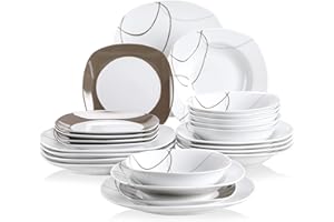VEWEET Nikita Juegos de Vajillas 24 Piezas de Porcelana con 6 Cuencos de Cereales, 6 Platos, 6 Platos de Postre y 6 Platos Hondos para 6 Personas
