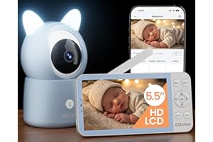 CZEview BM6 Babyphone mit Kamera 2K & 4X Zoom, 5.5" HD WLAN Video Babyfon mit App, Nachtsicht, Bewegungs&Geräusch&Temperaturerkennung, 2-Wege-Gespräch, 360° Ansicht, Musik&Buntes Nachtlicht(Blau)