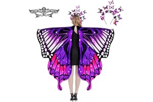 plainshe Schmetterlingsflügel, Feenflügel für Erwachsene, Schmetterlingskostüm lila, Halloween Kostüme für Frauen, 3PCS Schmetterlingsumhang Set