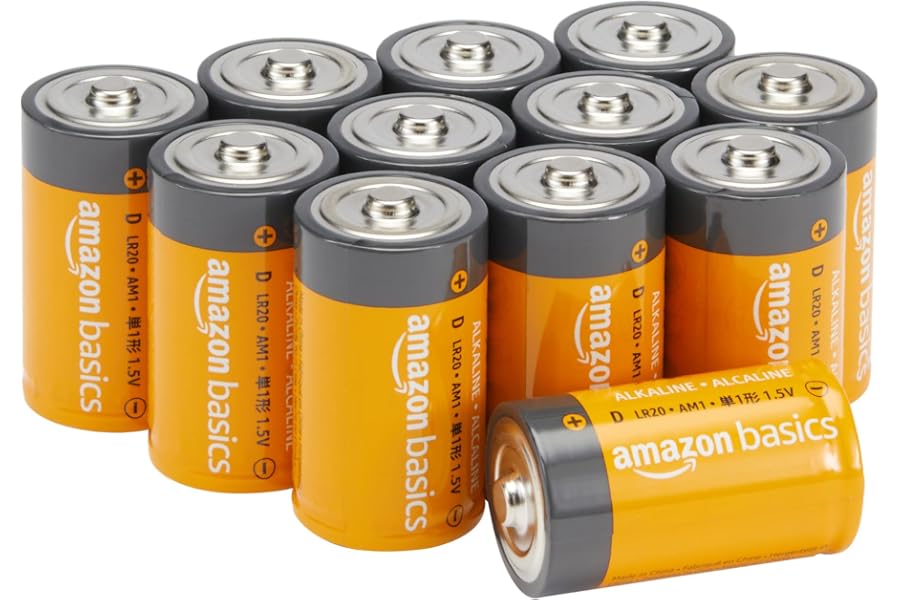 Amazon Basics - Paquete de 12 Pilas alcalinas D para Todo Uso, 1,5 voltios, Vida útil de 5 años