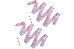 FUZLPNAG Rubans de Danse,2pcs Ruban de Gymnastique Rythmique,avec Baguette,Ruban de Danse Scintillant,Accessoire de Danse Artistique,pour Danse Artistique Entraînement Cadeaux de Fête d'anniversaire,2m