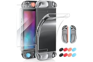 MENEEA Coque TPU pour Nintendo Switch 2 (2025), 3-en-1 Étui de Protection Transparente Souple avec 2 Verres Trempé, 8 Poignées de Pouce pour Switch 2 & pour Joypad Contrôleur 2