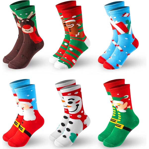 5 paar uniseks kerstsokken, kerstmotief, Kerstmis, feestelijke katoenen