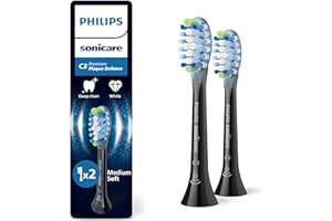 Philips Sonicare C3 Premium Plaque Defence, cabezales de cepillo dental de repuesto originales, negro, paquete de 2, HX9042/88