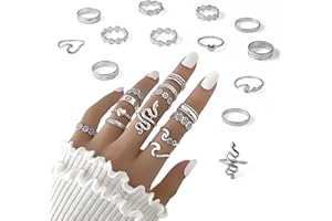 Ryaupy Ensemble de 13 Bagues de Phalange pour Femmes et Filles - Chaîne Serpent, Vintage Boho, Punk, Tailles Mixtes Réglables (Argent)