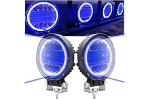 BIQING 2x 96W Faretti LED Off Road con anello Halo Blu Angel Eyes,4" Faro da Lavoro 12V 24V Fari Led Auto Barra LED Fuoristrada Luci Antinebbia Fari Supplementari per Off Road Moto 4WD SUV ATV UTV