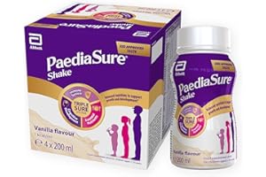 PEDIASURE PaediaSure Shake Ready-To-Drink Bottles, 4 x 200ml, Vanilla Flavour, Supplement for Kids with 26 Vitamins & Minerals, Vitamin D, Iron & Protein, Supports Kids’ Healthy Growth & Immunity
