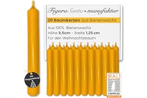 FIGURA SANTA Zestaw 20 świec z wosku pszczelego na choinkę – całkowicie naturalne świece woskowe pszczoły – wykonane z czystego wosku pszczelego ręcznie w czarnym lesie. Wysokość 10 cm