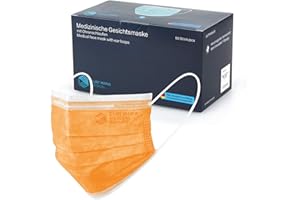 ‎STAUBPIRAT CURT MARIA MEDICAL 50 Stück Medizinische Gesichtsmasken made in Germany Mundschutz 3-lagig mit Ohrenschlaufen zum Einmalgebrauch orange