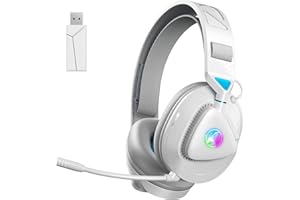 Awinnasey PH3 Wireless Gaming Headset für PS5, PS4, Switch, PC, Mac, Bluetooth Kopfhörer mit Abnehmbarem Mikrofon, Leichtes Bluetooth Headset mit RGB Licht, 50 Stunden Akku, Weiß Blau