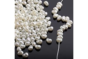 YIEUR 750 Stück Perlen Weiß glitzern, 10mm Bastelperlen mit Loch zum Basteln, 150g Lose Kunst pearl Acryl perlenhochzeit für Armbänder Hallskette Deko Handwerk Schmuckherstellung(beige)