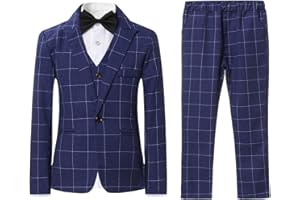Sliktaa Jungen Anzug Set 3 Teilig Kariert Kinder Formeller Gentleman Outfit Hochzeit Festlich Bekleidungssets