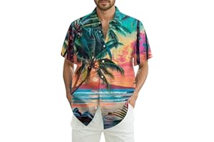 Generisch Hawaii Hemd Herren Kurzarm Hawaiihemden Männer Funky Blumen Hemd Knopfleiste Freizeithemden Sommerhemd Strandhemden