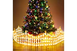 OUDILEE 5 Pack Led Christmas Tree Fence, 15x11.8inch Lighted Christmas Tree Fences, White Plastic Edgings Picket Decorative Fence IP65 Waterproof for Landscape Patio Yard Path Home Xmas (Warm White)