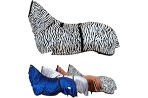 RL24 - Eczema Blanket with Neck and Belly Bib - Fly Blanket for Protection Against Insects - Fine Mesh Fabric, Double Front Closure & Leg Straps - Horse Blanket in Black/White - 135 cm