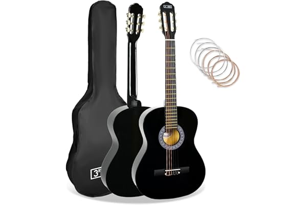 3rd Avenue Guitare Classique 4/4 Pleine Grandeur Avec Cordes En Nylon Espagnol Pour Débutant - 6 Mois De Cours Gratuits, Sac, Cordes - Noir