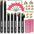 Fachmach Lathe Turning Tool Kit 12mm Shank 7 Pcs Metal Lathe Tool Holder Set for Turning Grooving Threading Boring with 14 Pcs Carbide Inserts Turning Inserts Carbide Turning Tool (12mm, 14INSETS)