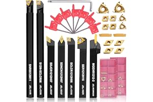 DONKEN Carbide Lathe Turning Tool Set, 12mm Shank 7Pcs Metal Lathe Tools for Grooving, Threading, and Woodturning - Includes 2 Box Carbide Inserts (12mm)