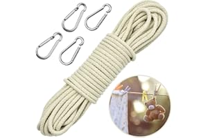 Wandefol 25M Corde de Drapeau, Drisse de Ligne en Coton 6mm Diamètre avec 4 Mousquetons pour Drapeau, Suspendre, Décoration