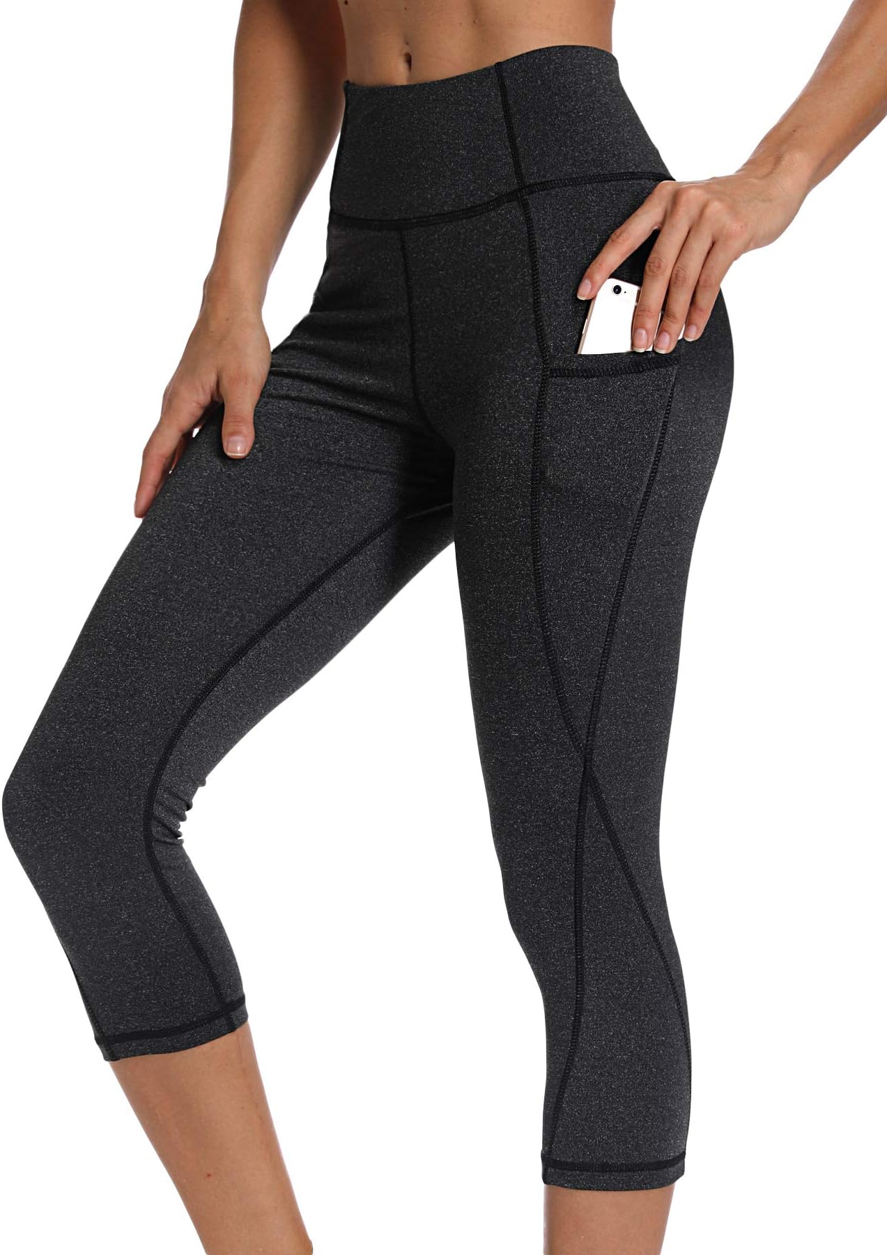 INSTINNCT Damen Doppeltaschen Sport Leggings 3/4 Yogahose Sporthose Laufhose Training Tights mit Handytasche