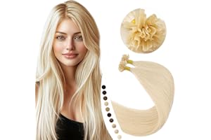 Elailite Extension Capelli Veri Cheratina 1 Grammo 50 Ciocche - 100% Remy Human Hair 40cm 50g U Tip Keratin Capelli Indiani #60 Biondo Platino