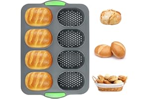 QOUBNIC Mini Baguette Backblech, Brötchen Backform Brot-Silikon-Backform, 8 Brötche Backforms Brötchen aus Silikon zum Backen von Baguetteblechen