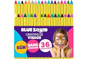Crayons de Peinture Visage pour Enfants Blue Squid - Kit Étui 36 Couleurs Vives, Mines Extensibles à Base d’Eau - Maquillage Corporel Fête d’Anniversaire, Théâtre, École, Carnaval, Festival, Halloween