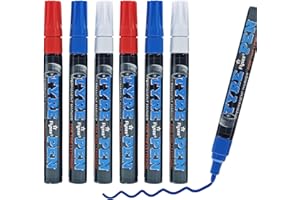 UICCVOKK 6 Stück Reifenstift, Lackstift Reifen, Jeweils zwei in Rot, Weiß und Blau,Permanent Marker Wasserfest,Verblasst Nicht Antifouling für Auto Reifen Metall Karton Holz Steine