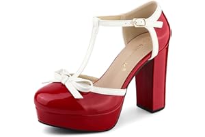 Allegra K Escarpins à Talons épais et à Bride en T pour Femmes