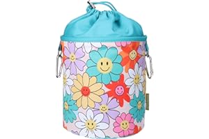 bellaCott Sac à Pinces à Linge Portable Smiley Fiori – Ø18 x 31 cm, 100% Coton, avec Cordon et mousquetons, Sac coloré pour Ranger des Objets ménagers, de Jardinage et de Camping