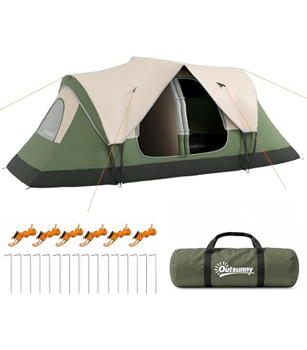 outsunny zelt für 5-6 personen Campingzelt mit 2 Türen, Fenstern und Staufächern, 475x315x215 cm, blau Sport & Freizeit Schutz-Sonnensegel, 2 x 3 2066056X Size:6 x 4