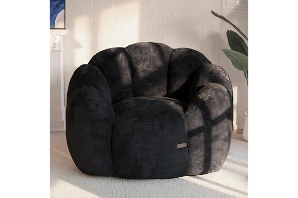 MAXYOYO Puffstol, blomformad sittpuffsoffa, med stoppning, mjuk konstpälssoffa, stor storlek, perfekt för vardagsrum och sovrum