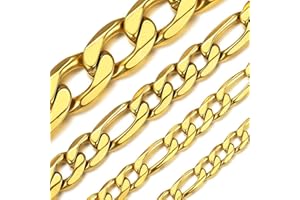 ChainsHouse Unisex Collar Figaro Italiano Cadenas de Acero para Colgantes Collares 4/6/9/13mm de Ancho 41-76cm de Largo [Platino Negro Dorado]
