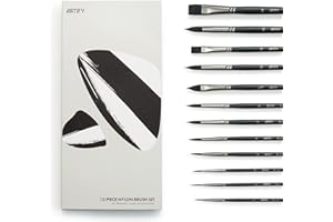 ARTIFY ART SUPPLIES ARTIFY Acquerello Pennello Set-12 Pz Morbido Pennelli di Nylon Sintetico per Acquerello, Acrilico, Pittura a Olio Gouache, Include Pizzo Rotondo, Piatto, Cat Tongue, Serie Intermediate