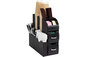Mind Reader Cup and Condiment Station, Countertop Organizer Organizador Vertical, Negro, 6 x 12 x 12