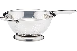 KitchenCraft Colapasta a manico lungo in acciaio inox con piedini, 24 cm (9,5"), argento