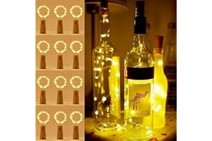 Aen Art Bottle Lights with Cork,12 Pack 2m 20 LED Cork Lights for Bottles, Battery Operated Bottle Lights, Wine Bottle Lights for Party, Birthday, Wedding Decoration(Warm White)