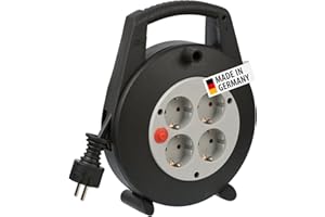 Brennenstuhl Vario Line Kabelbox 4-fach/Mini-Kabeltrommel (5m Kabel, Made in Germany) schwarz/grau