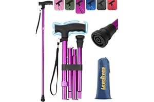 LEYCHVES Walking Stick for Women, Adjustable Folding Walking Sticks for 5.2FT-6.1FT Ladies, 5-Section Different Size Collapsible Cane for Elderly