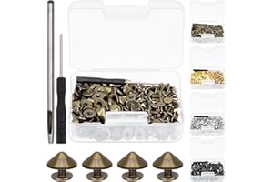 Swpeet Kit di 102 punte e borchie a cono color bronzo con perforatore e cacciavite, viti per rivetti rapidi per pelle, per abbigliamento, scarpe, artigianato in pelle